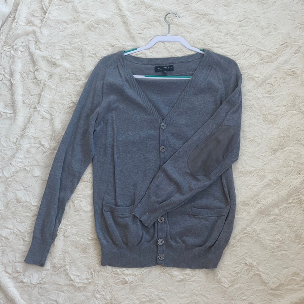 Twenty One Men grey button down cardigan elbow patches
